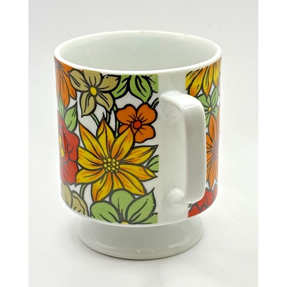 Vintage 1970s Set of 2 Royal Sealy Flower Power Coffee Tea Cups Mugs Used - Picture 15 of 16